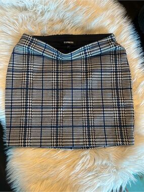 Express Black, White and Blue Plaid Mini Skirt
